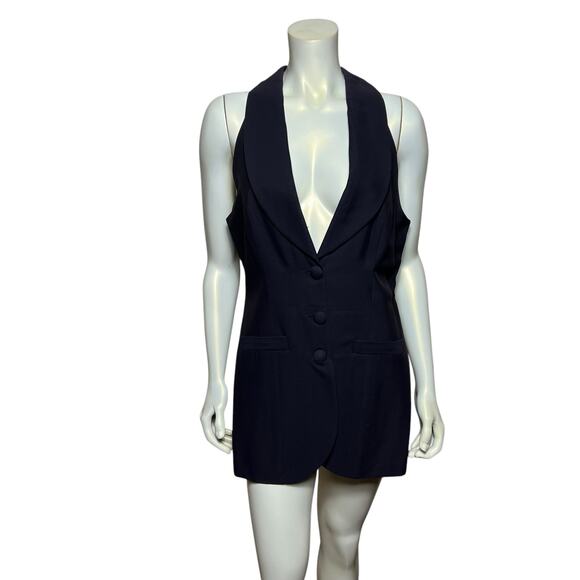 Bebe Black Sleeveless Long Vest Tuxedo Style Button Front Made in USA Size 10 - Picture 1 of 6